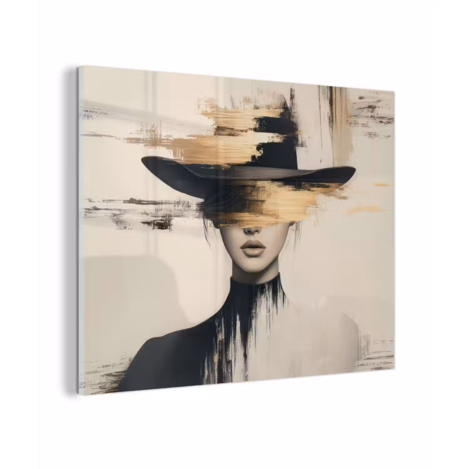 Glas schilderij - Vrouw - Hoed - Verf