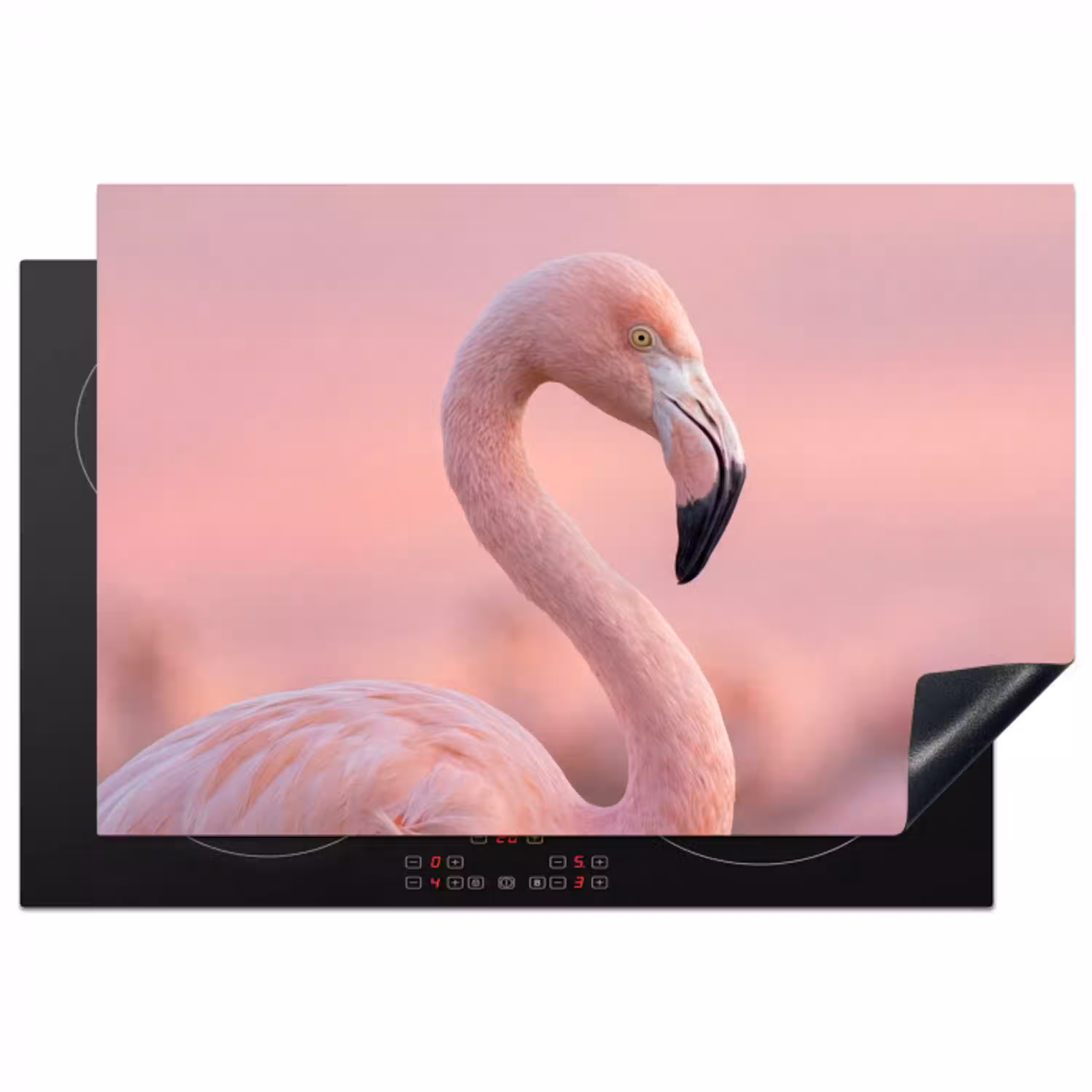 Flamingo - Portret - Roze Inductie beschermer vinyl 3mm klein -3d