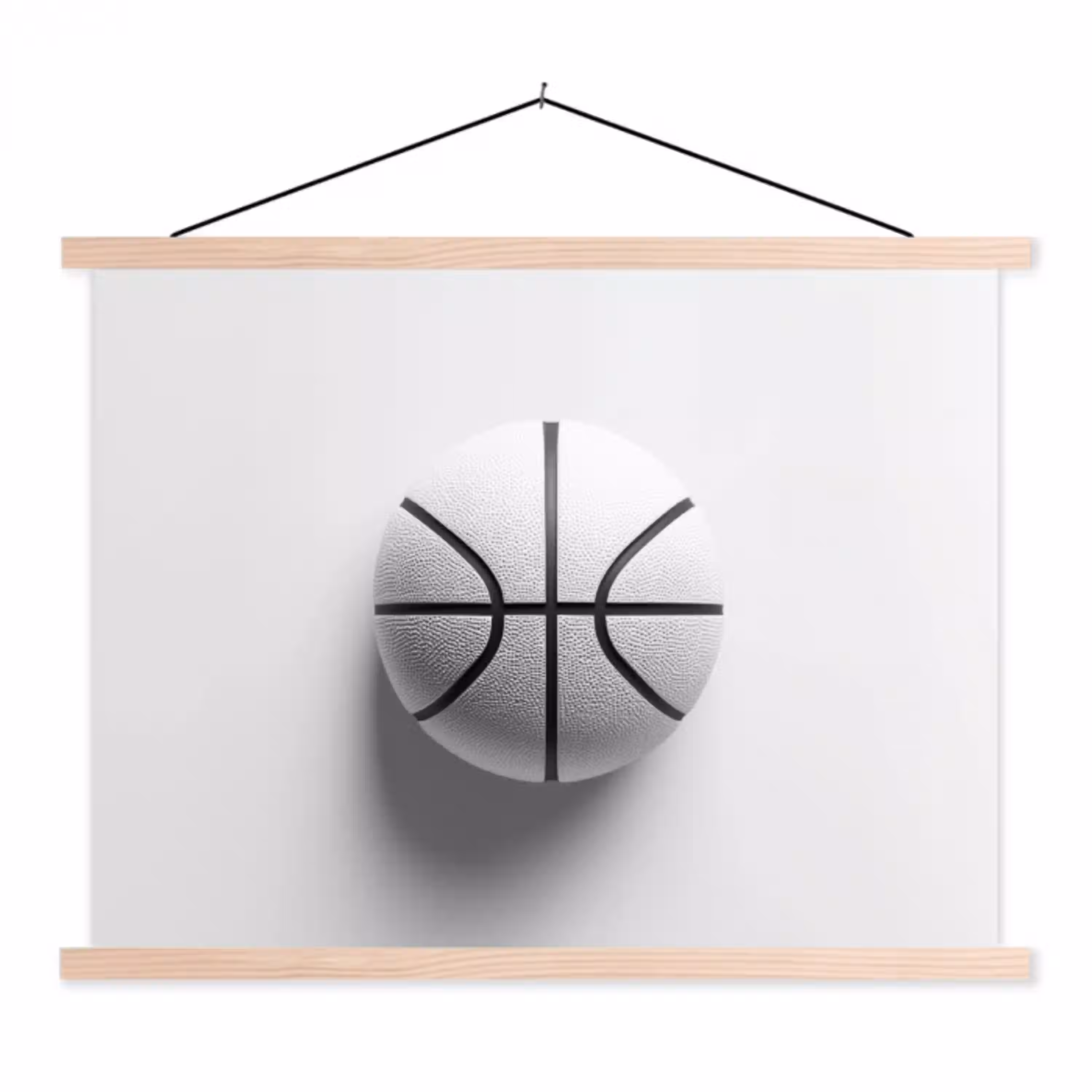Basketbal - Wit - Schaduw - Lijnen textielposter latten blank klein -3d