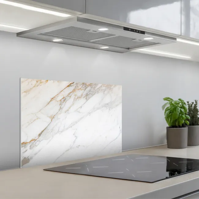 Marmer - Steen - Wit - Goud - Marmerlook - Steen - Luxe keuken achterwand spatscherm klein -3d_schuin