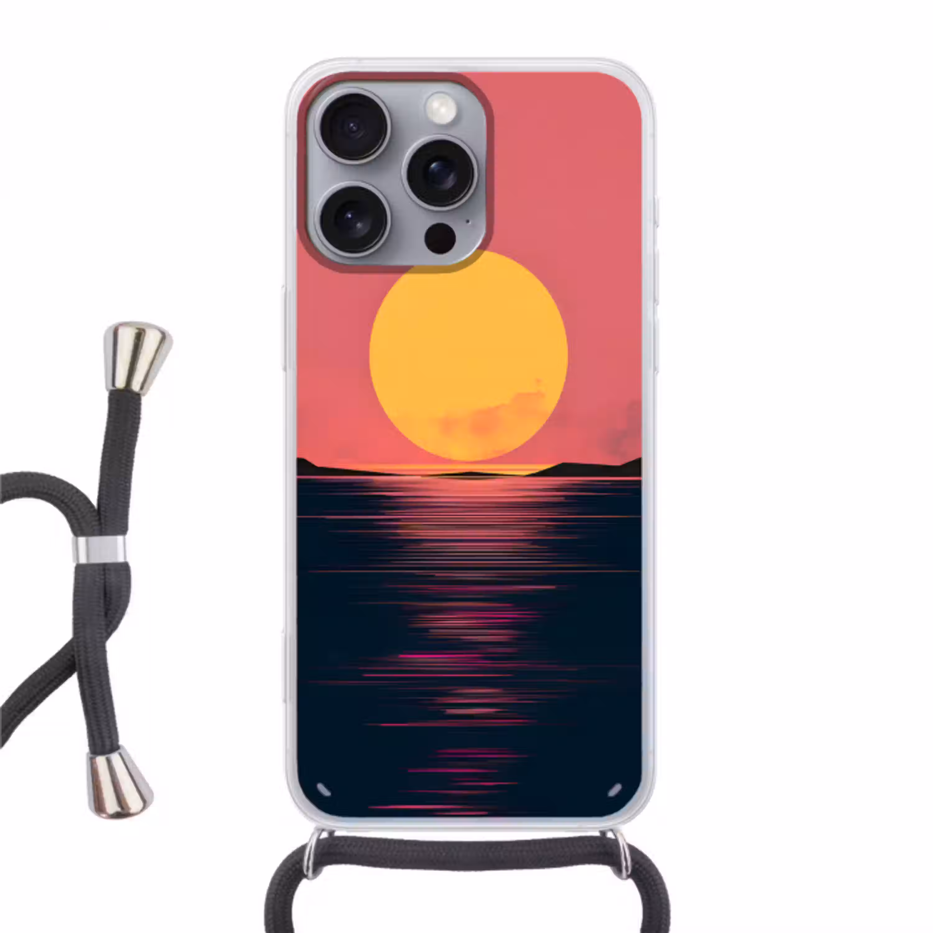 Zon - Geel - Bergen - Water Hoesje iPhone 16 Pro Max met koord klein -3d
