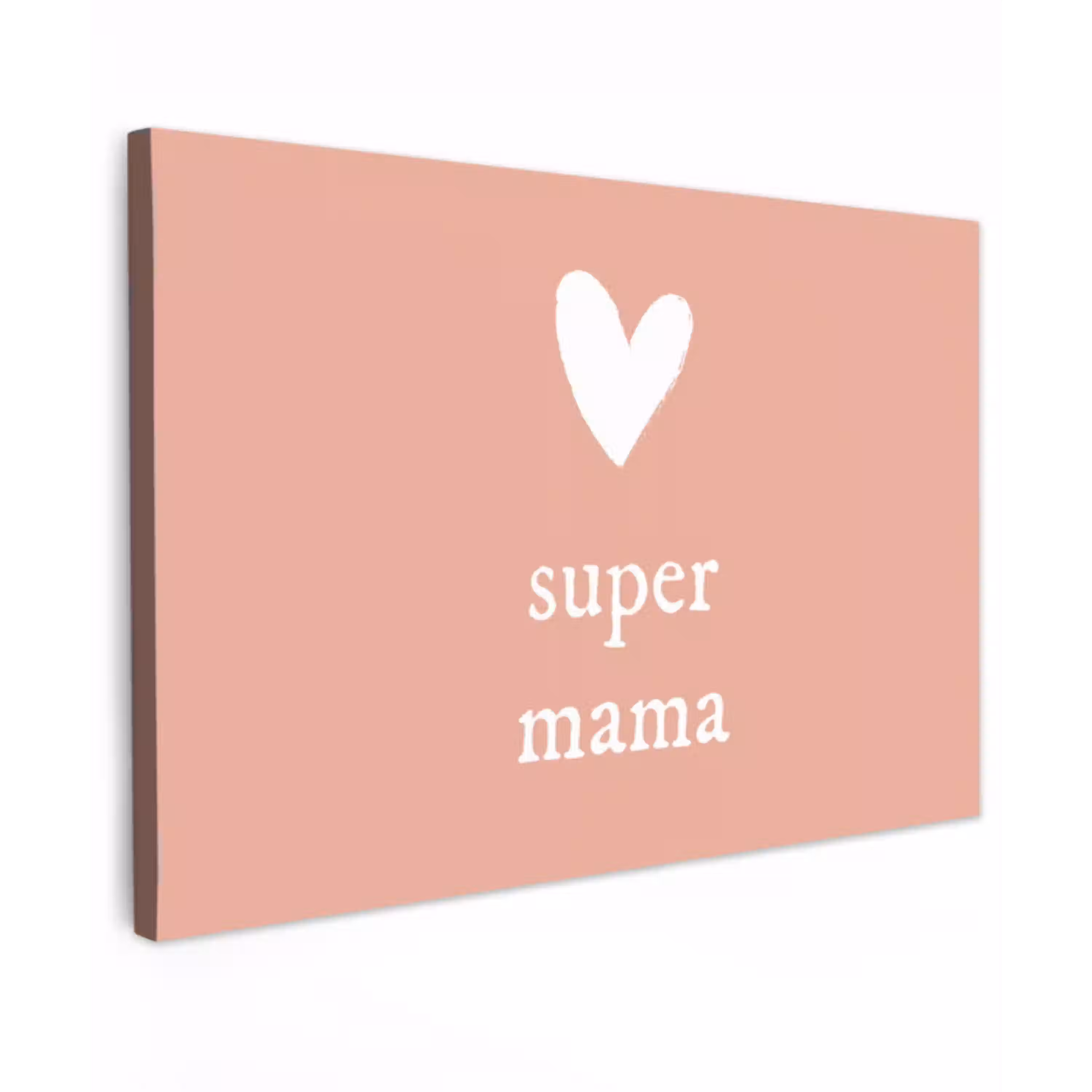 Presentje voor Moederdag super mama lichtroze/wit canvas 2cm klein -z3d