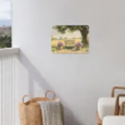 Houten bankje - Bloempotten - Landschap tuinposter los doek klein -sfeer8