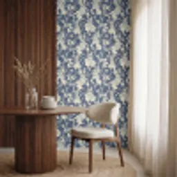 Hazen - Bladeren - Patroon - Blauw - Beige Behang Vinyl klein 1060 -sfeer1