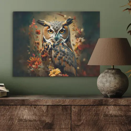 Uil - Vogel - Bloemen - Planten - Botanisch PET vilt klein -sfeer2