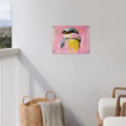 Vogel - Roze - Geel - Blauw tuinposter los doek klein -sfeer8