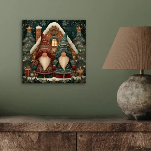 Kerst - Gnomen - Peperkoekhuisje - Rood - Groen aluminium wit klein -sfeer2