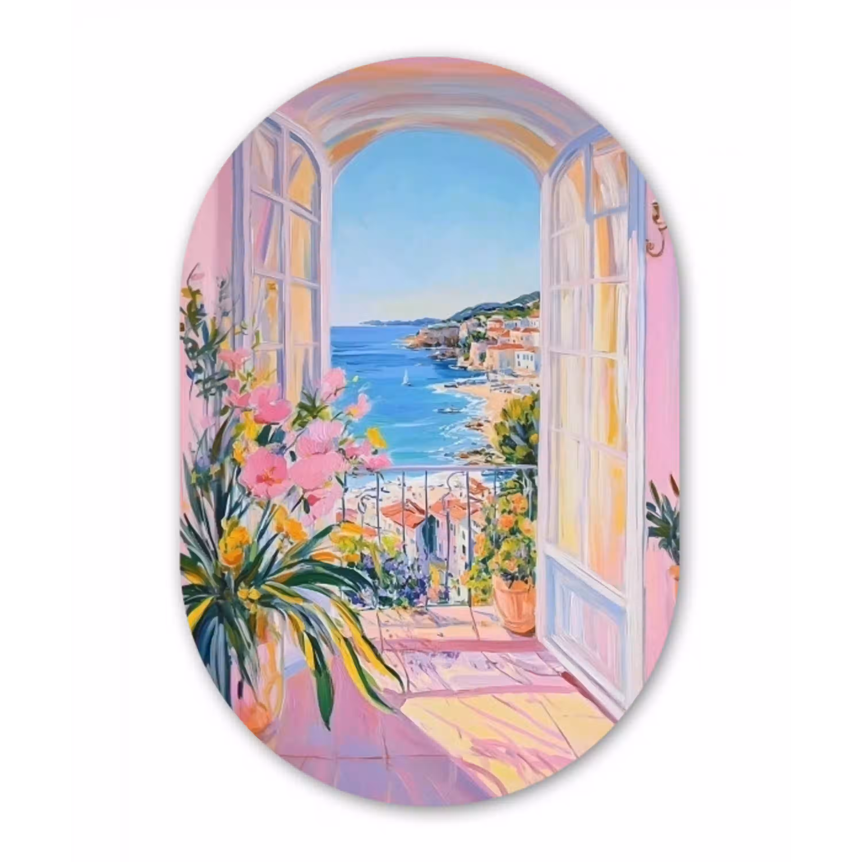 Roze - Buiten - Verf Wandcirkel Ovaal Glas middel -3d