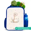 Beige dino op een stippen achtergrond Kinderrugzak - Blauw middel -inhoud_NL