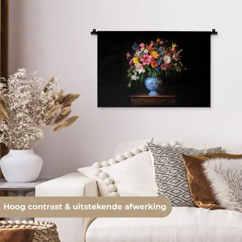 Kleur - Vaas - Bloemen - Boeket Wandkleed katoen klein -sfeer1