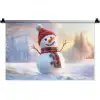 Sneeuwpop - Zonsondergang - Wit Wandkleed katoen klein -zz3d