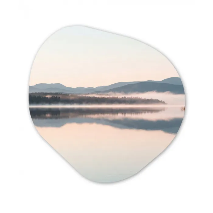Water - Bomen - Mistlaag Wandcirkel Organisch Aluminium middel -3d