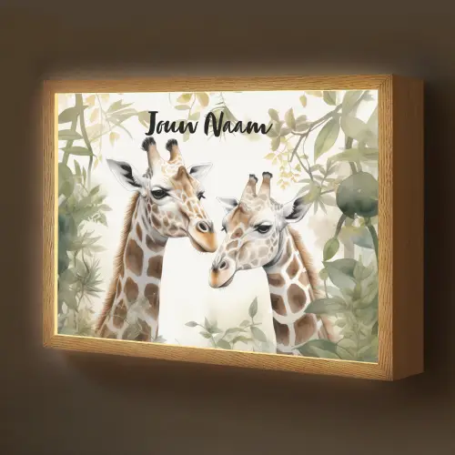 Dieren - Giraffe - Bladeren - Kinderen Light Box met batterij (Wandlamp kind) middel -z3d_website