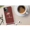 Palmboom - Beige - Rood - Tropisch Hoesje iPhone 12 Pro met koord klein -oordop