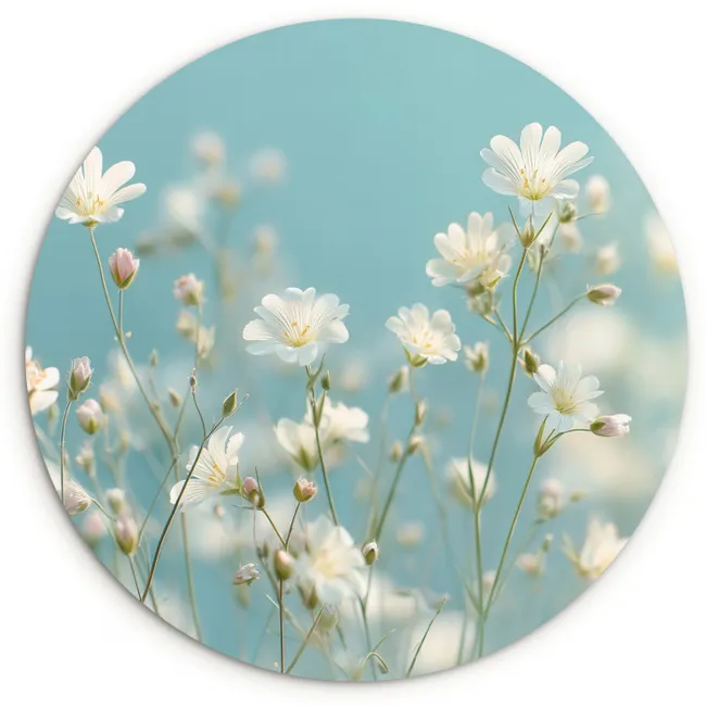 Stengels - Bloemen - Lucht - Wit Wandcirkel kunststof plaat 5mm dik klein -3d