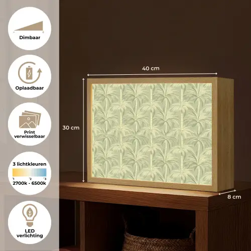 Palmwoud - Tropisch - Groen Light Box met batterij (Wandlamp) middel 907 -USP_websiteoverzichtNL