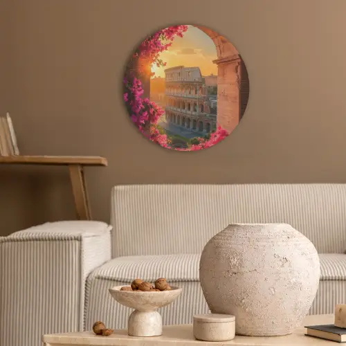 Colosseum - Rome - Roze Bloemen Akoestische PET Vilt - Rond klein -sfeer1