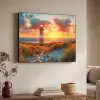 Vuurtoren - Zonsondergang - Duinen - Horizon Textielframe zwart klein -sfeer3