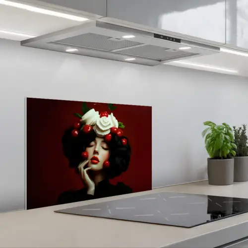 Vrouw - Kersen - Slagroom keuken achterwand spatscherm klein -3d_schuin