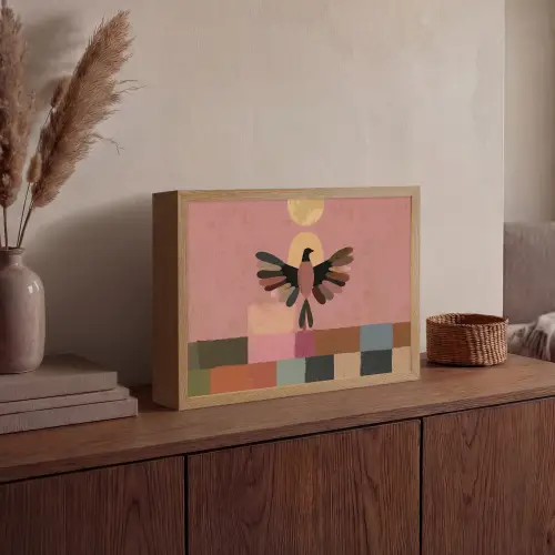 Illustratie - Vogel - Vlakken - Kleurrijk Light Box met batterij (Wandlamp) middel -sfeer2