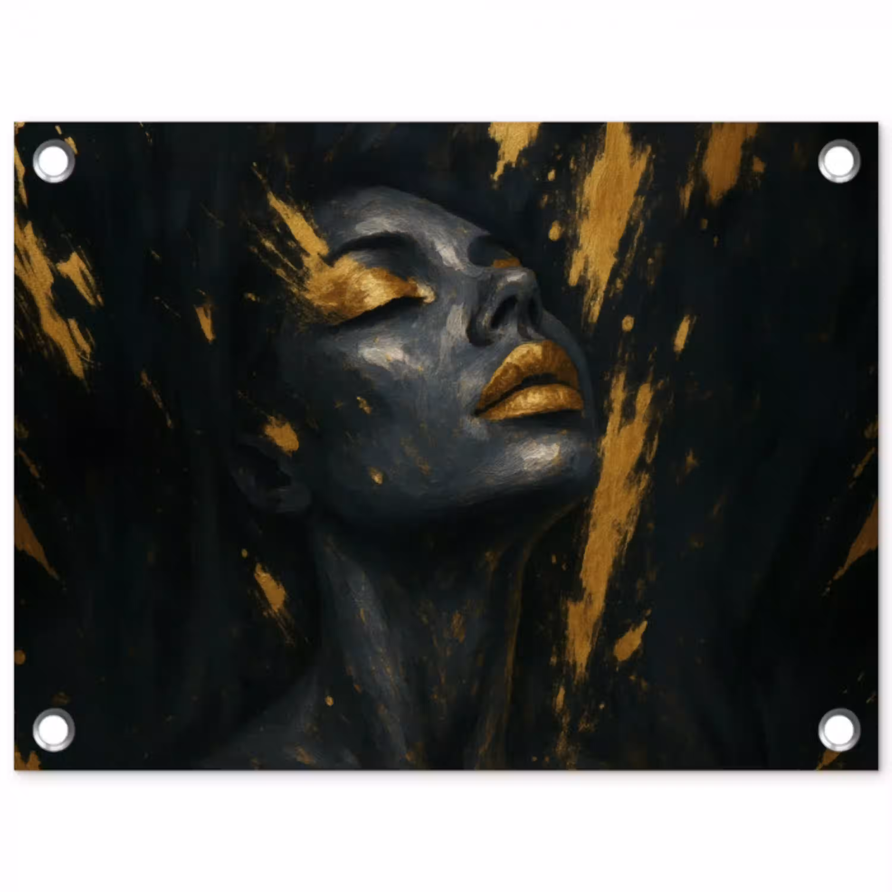 Gezicht - Vrouw - Verfspatten - Abstract tuinposter los doek klein -3d