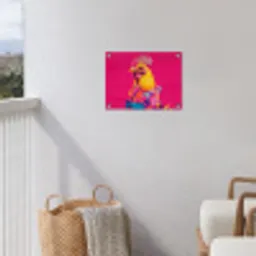Haan - Kleurrijk - Kimono - Roze tuinposter los doek klein -sfeer8