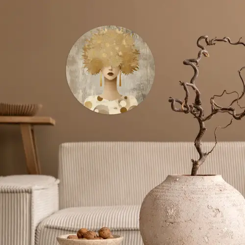 Goud - Portret - Vrouw Wandcirkel behangsticker klein -sfeer1