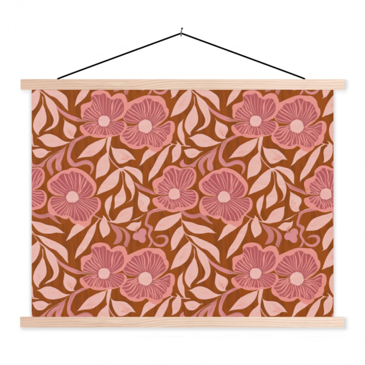Sfeer - Bloemen - Roze textielposter latten blank klein 122 -3d