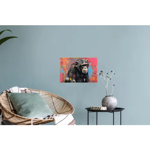 Graffiti - Chimpansee - Dieren - Street art - Banksy Muursticker klein -plant