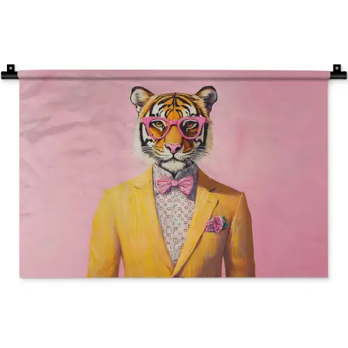 Tijger - Bril - Geel - Jasje Wandkleed katoen klein -zz3d