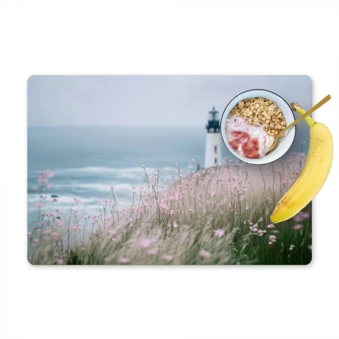 Vuurtoren - Klif - Zee - Bloemen Placemat vinyl groot -zzzproduct_Kitchenyeah-website