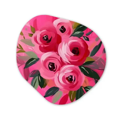 Bloemen - Verf - Roze Wandcirkel Organisch Aluminium middel -3d