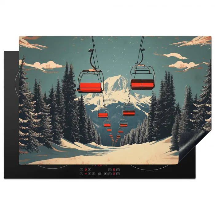 Sneeuw - Skilift - Rood - Bomen Inductie beschermer vinyl 3mm klein -3d