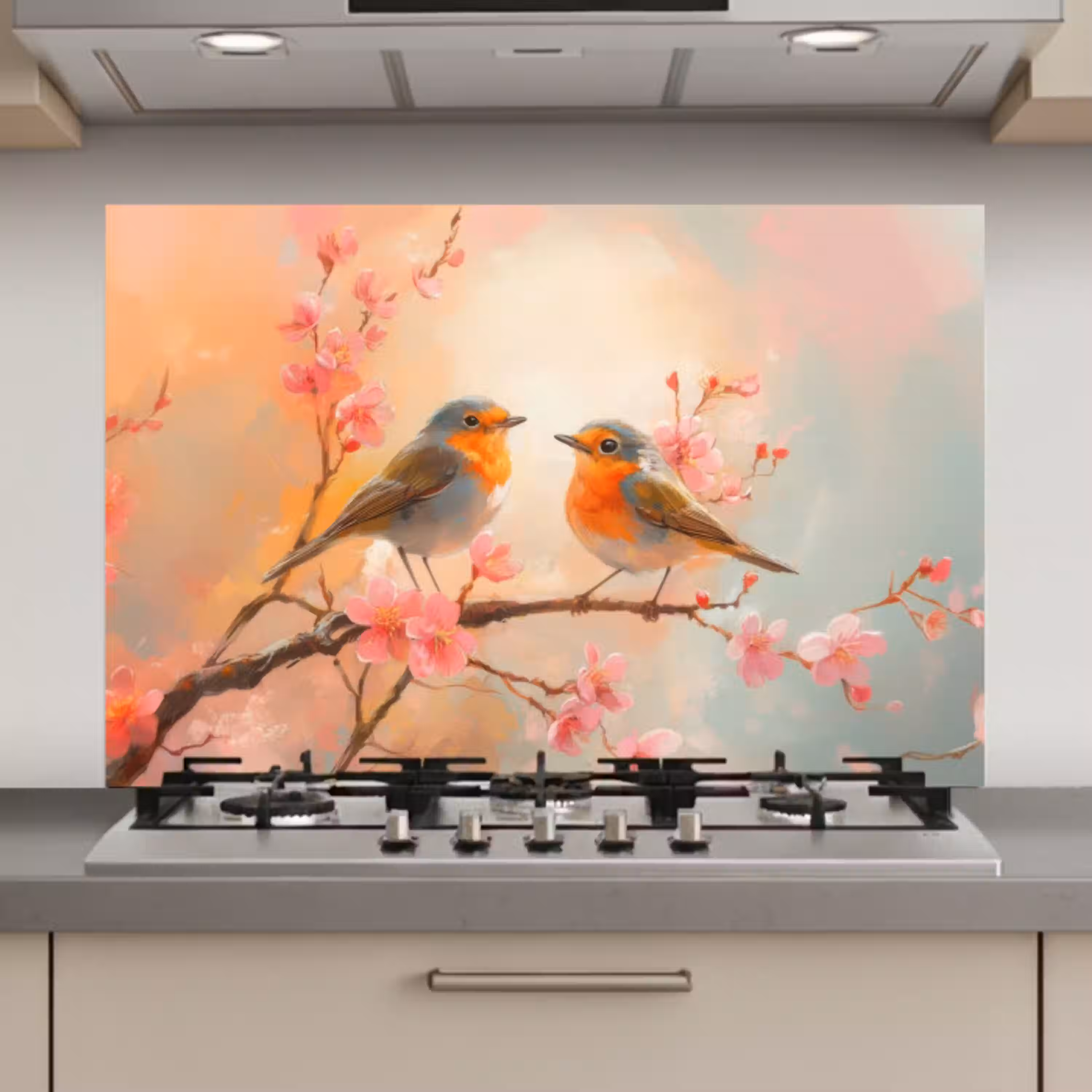 Roodborstjes - Sierlijk - Bloesemtak keuken achterwand spatscherm klein -3d_website