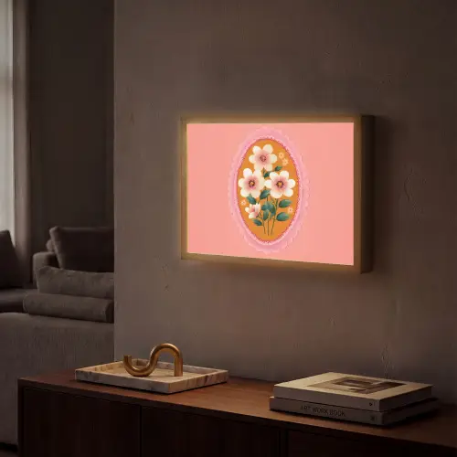 Illustratie - Bloemen - Rand - Roze Light Box met batterij (Wandlamp) middel -sfeer1
