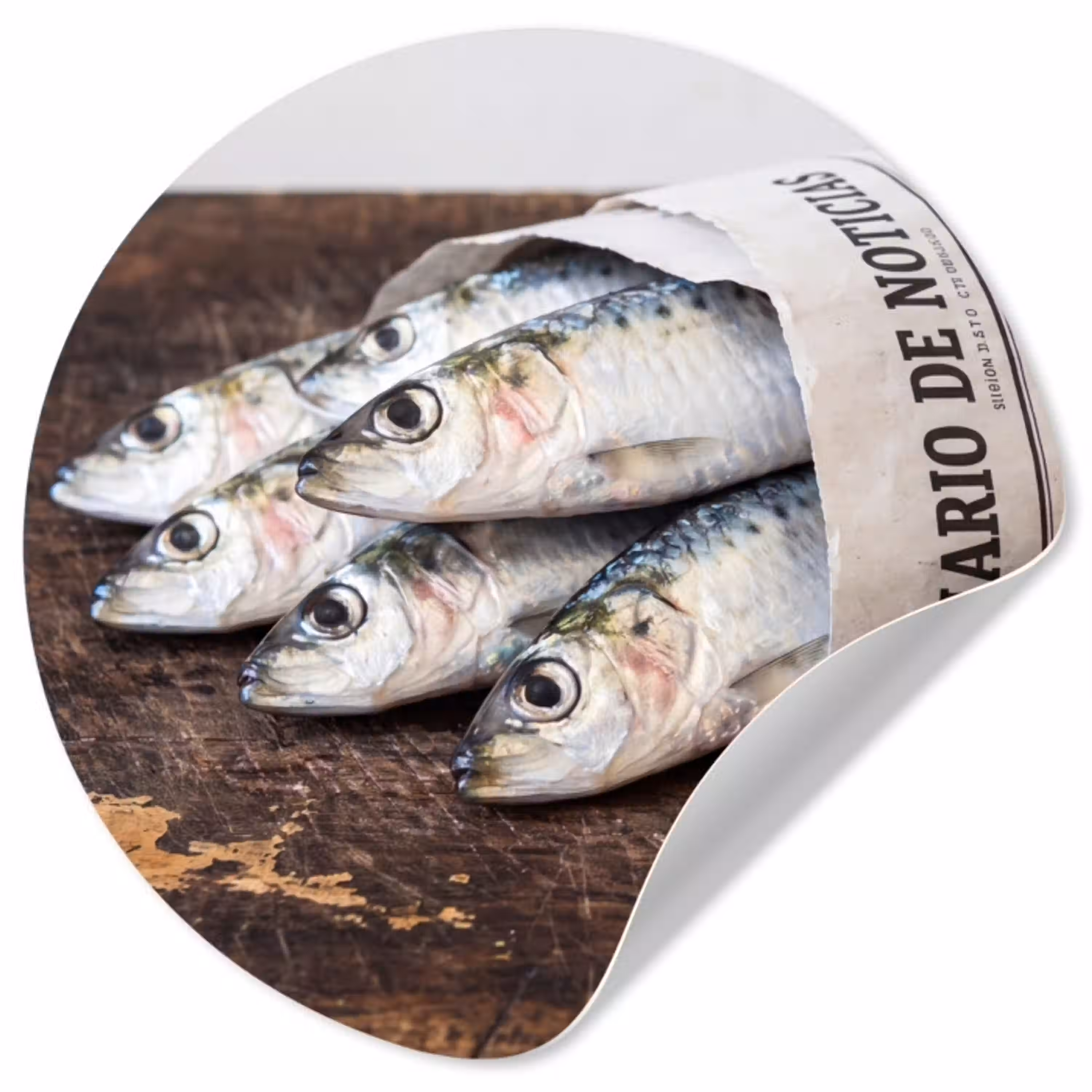 Sardientje - krant - snijplank Wandcirkel behangsticker klein -3d
