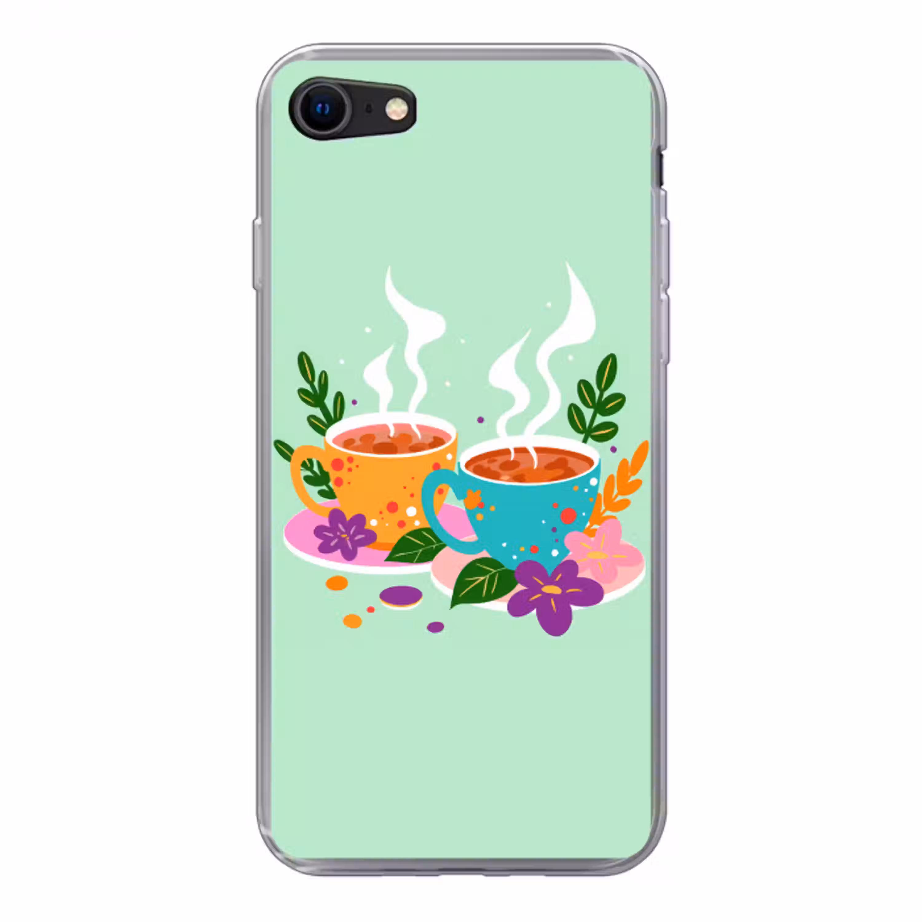 Thee - Illustratie - Kopjes - Bloemen Telefoonhoesje iPhone 7 klein -3d