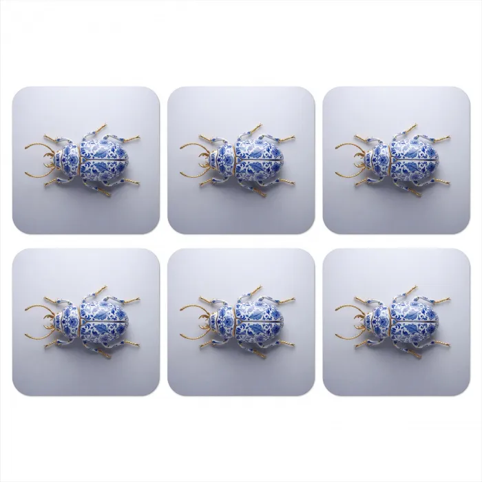 Kever - Delfts  - Blauw - Goud onderzetter kurk middel -3d