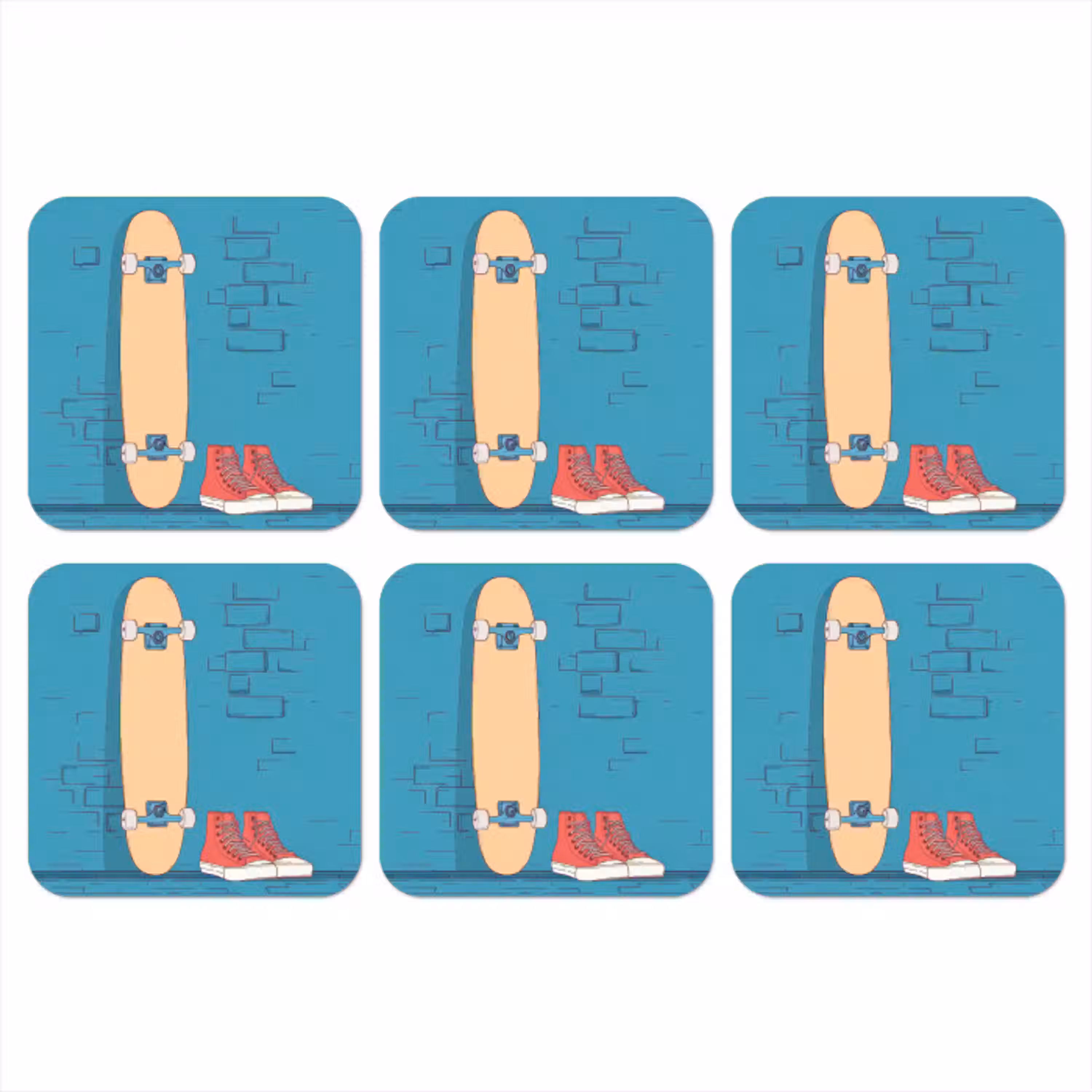 Skateboard - Gympen - Rood - Minimalistisch onderzetter kurk middel -3d