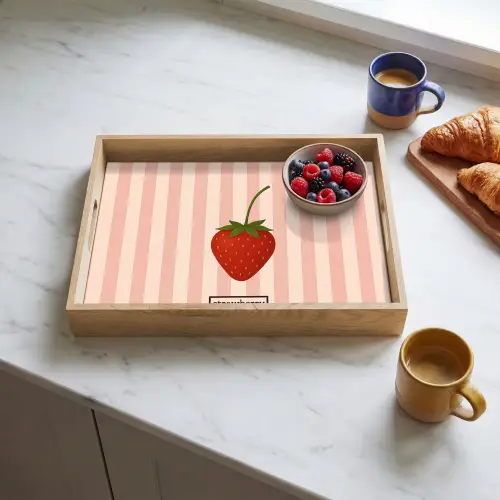 Aardbei - Strepen - Minimalistisch - Rood Dienblad Rechthoek middel -sfeer2