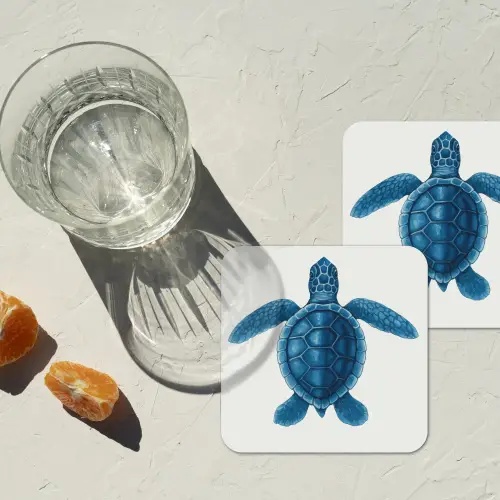 Schildpad - Blauw - Schild onderzetter kurk middel -sfeer4