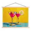 Glazen - Cocktail - Citroen - Kers textielposter latten blank klein -3d