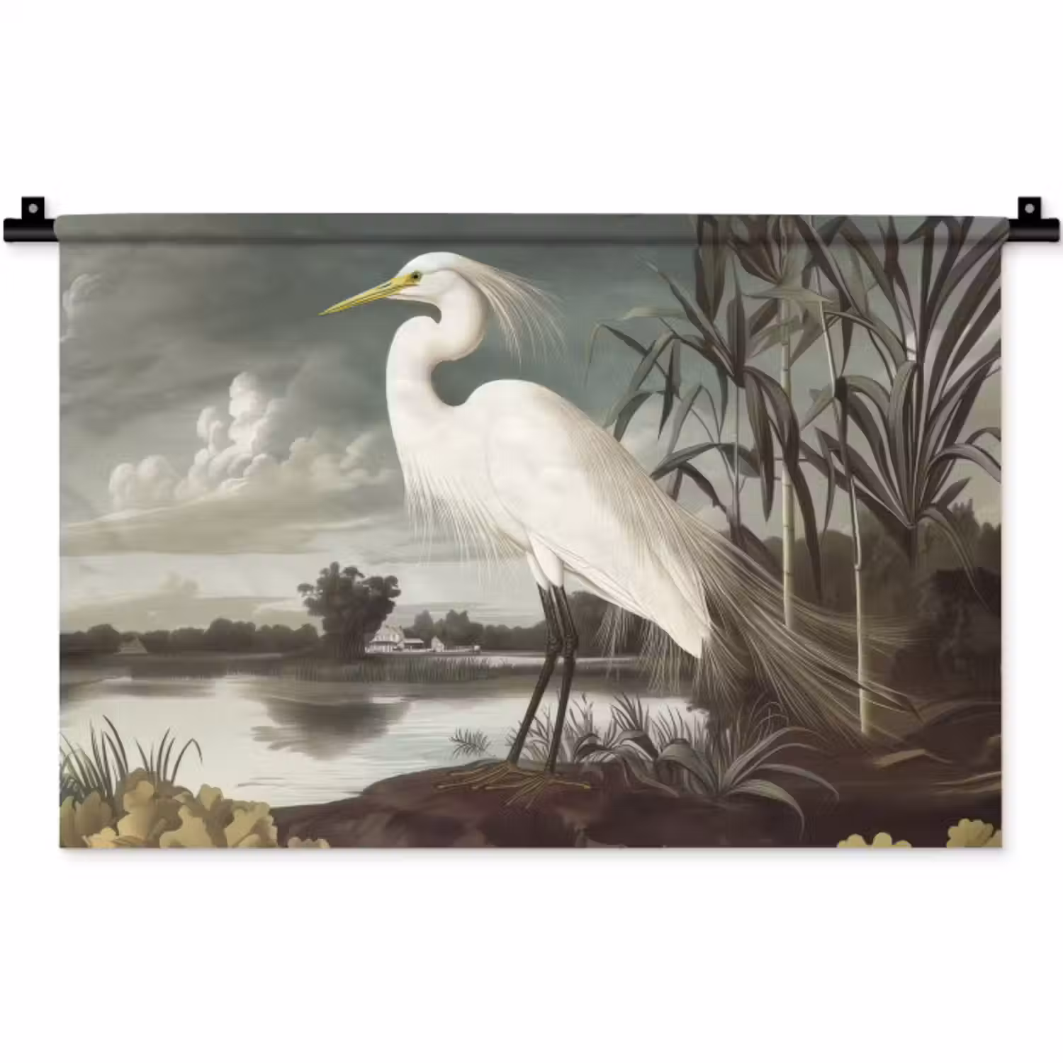 Wandkleed - Reiger - Planten - Wolken - Wit