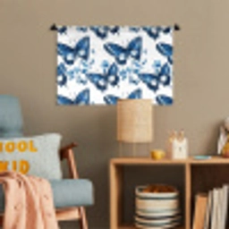 Blauw - Vlinders - Bloemen - Wit Wandkleed katoen klein 269 -wsfeer4_kind
