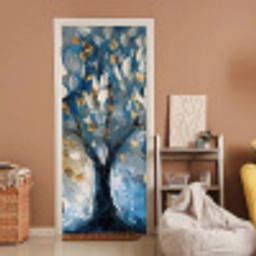 Boom - Blauw - Goud - Abstract deurposter klein -sfeer1