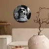 Golden Retriever - Hond - Vrolijk -  Bord spaghetti - Zwart - wit Wandcirkel behangsticker klein -sfeer1