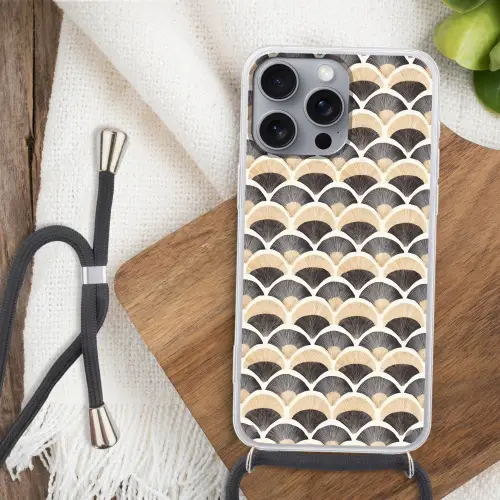 Waaier - Patroon - Zwart - Beige Hoesje iPhone 16 Pro Max met koord klein 804 -sfeer4