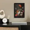 Stilleven met bloemen en een horloge - Schilderij van Abraham Mignon fotolijst zwart zonder passe partout klein -sfeer1