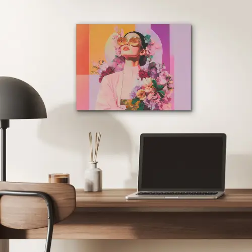 Portret - Vrouw - Abstract - Bloemen PET vilt klein -sfeer5