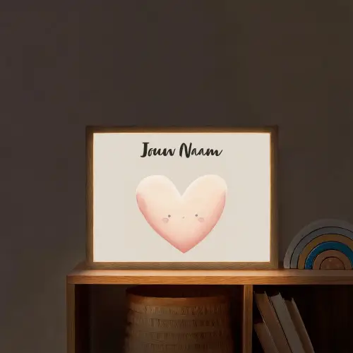 Roze - Hart - Gezichtje - Blosjes Light Box met batterij (Wandlamp kind) middel -sfeer1_kind